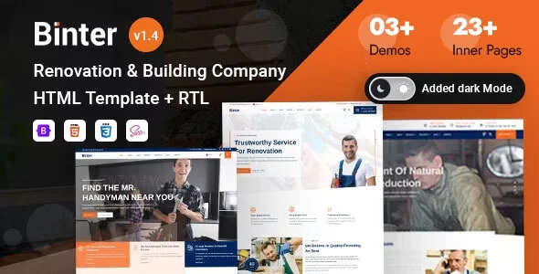 Binter v1.0 – Renovation & Building Bootstrap 5 Template Free