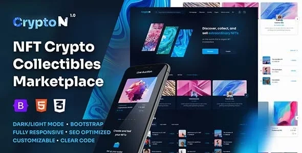 CryptoN v1.0 – NFT Collectibles Marketplace HTML Template Free