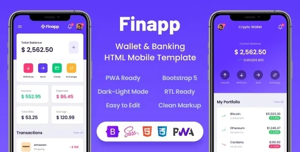 Finapp v2.2 – Wallet & Banking HTML Mobile Template Free