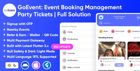 GoEvent - Event Booking Management | Event Planner | Ticket Booking | Flutter Full Solution App