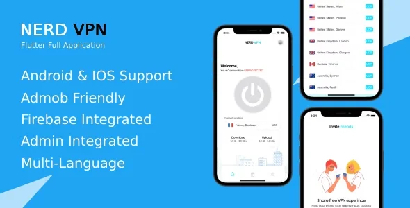Nerd VPN : Flutter VPN Full Application with IAP, Integrated with Backend and Admin Panel
