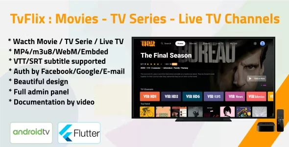 TvFlix v1.1 – Movies – TV Series – Live TV Channels for Android TV App Source Code