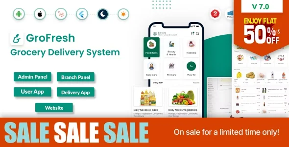 GroFresh - (Grocery, Pharmacy, eCommerce, Store) App and Web with Laravel Admin Panel + Delivery App