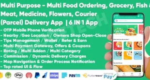 Multi Purpose - Food, Grocery, Fish-Meat, Pharmacy, Flower, Courier(Parcel) Delivery | 6 IN 1 Apps