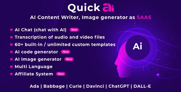 QuickAI OpenAI - ChatGPT - AI Writing Assistant and Content Creator as SaaS