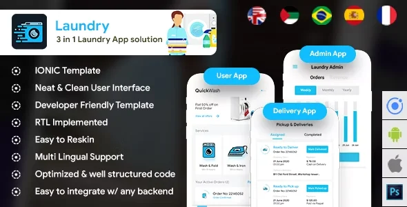 6 App Template| Laundry Booking App| Single Vendor Laundry App| Laundry Ordering App| Quickwash