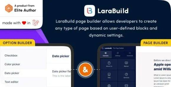 LaraBuild v1.3 – Tập lệnh gói trình tạo trang kéo và thả của Laravel