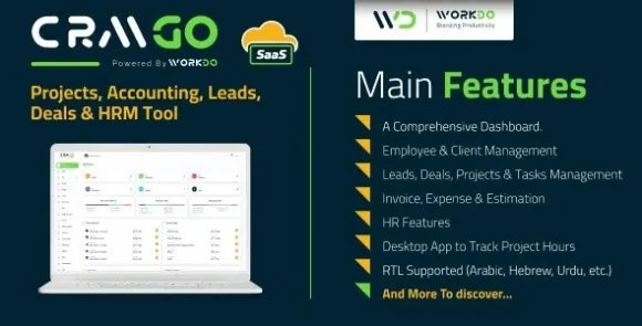 CRMGo SaaS v6.9 Nulled – Dự án, Kế toán, Khách hàng tiềm năng, Giao dịch & Công cụ HRM