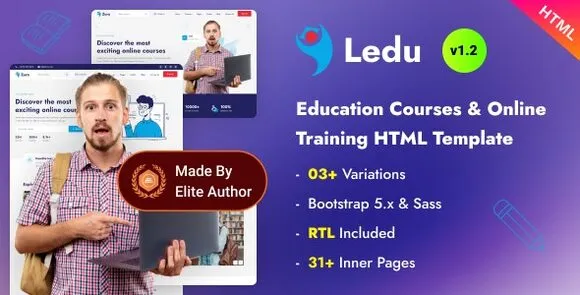 Ledu v1.2 – Khóa học giáo dục & Mẫu Bootstrap 5