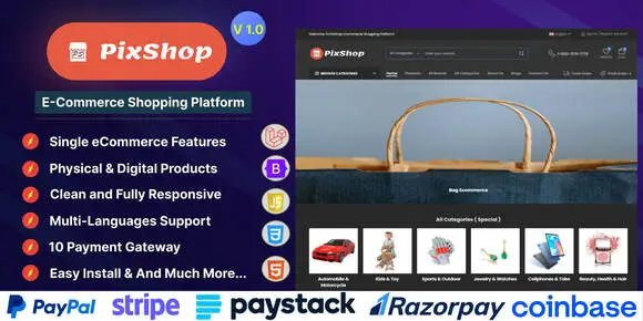 PixShop v1.0 – Tập lệnh nền tảng mua sắm thương mại điện tử